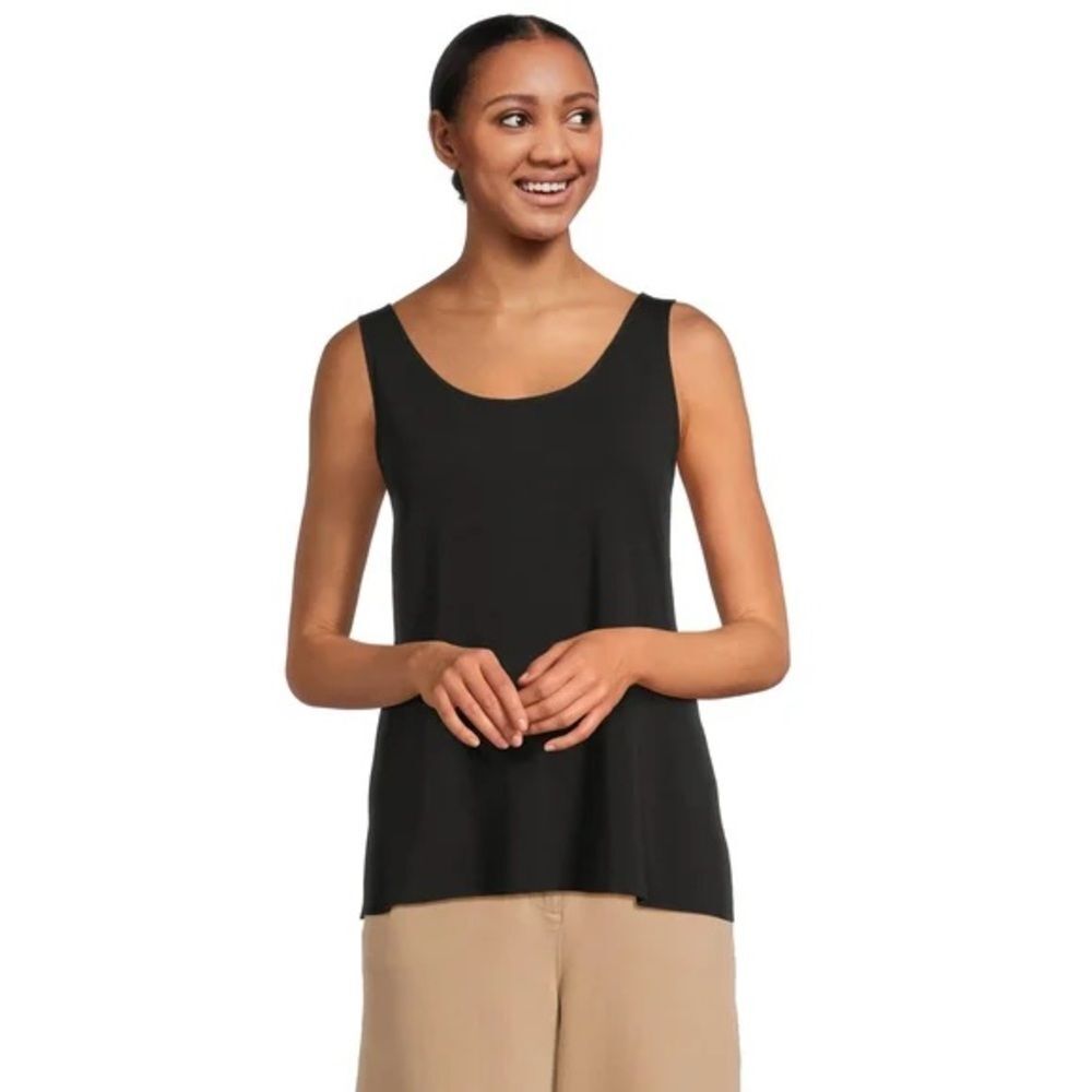 NWT Eileen Fisher Stretch Silk Jersey Black Scoop Neck Cami Size S Minimalist